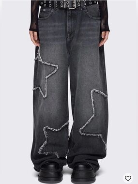 MINGA LONDON Starburst Black Baggy Jeans Wide Leg Grunge Goth Size 26